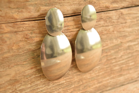 Large Oval Disc Sterling Drop Earrings