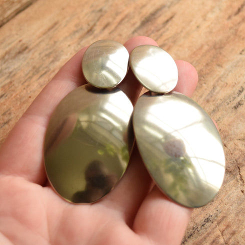 Large Oval Disc Sterling Drop Earrings