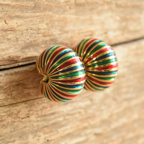 Large vintage earrings green red and green on wood background