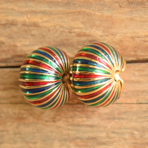 Large Striped Gold Toned Earrings