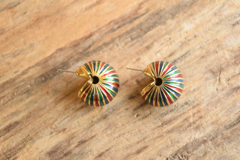 Large Striped Gold Toned Earrings