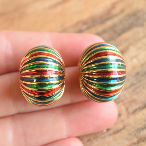 Large Striped Gold Toned Earrings