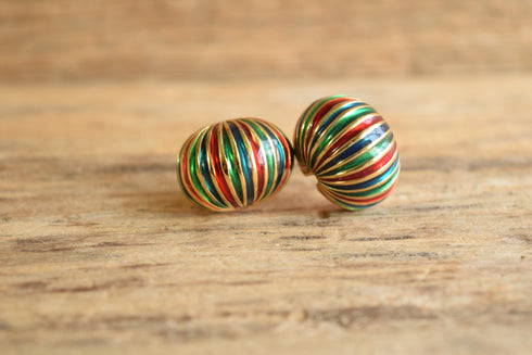 Large Striped Gold Toned Earrings