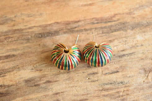Large Striped Gold Toned Earrings