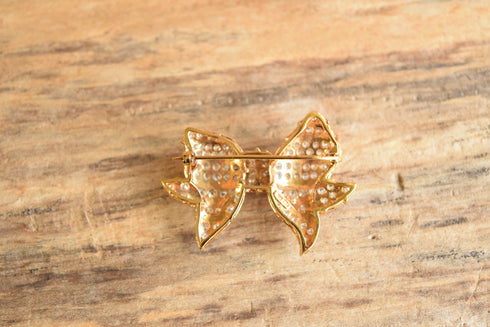 Bow Shaped Sterling Silver CZ Brooch