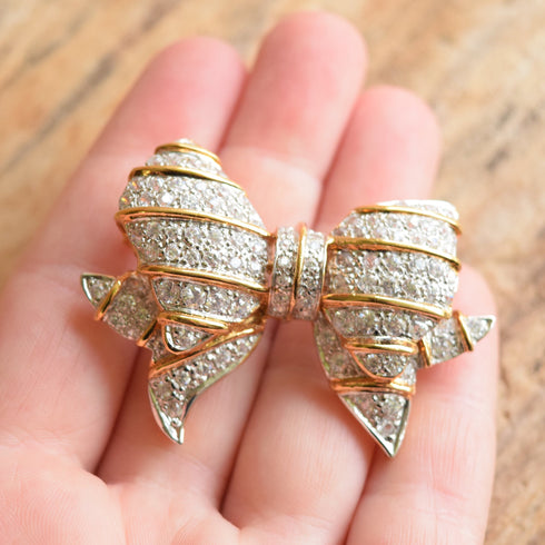 Bow Shaped Sterling Silver CZ Brooch