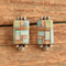 Rectangle Opal Inlay Native American Earrings on wooden background.