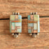 Rectangle Opal Inlay Native American Earrings on wooden background.