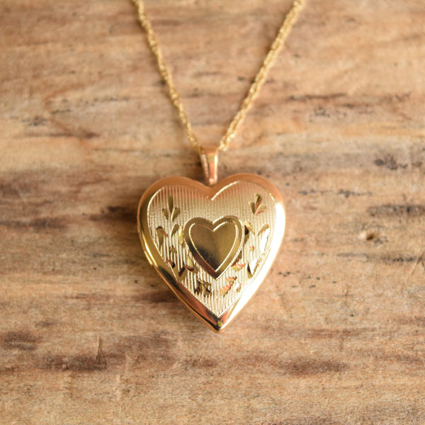 Vintage Heart Locket on wood background - PPC 14gf