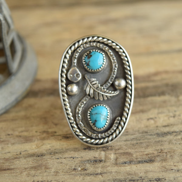 Vintage Snake Ring turquoise stones size 10