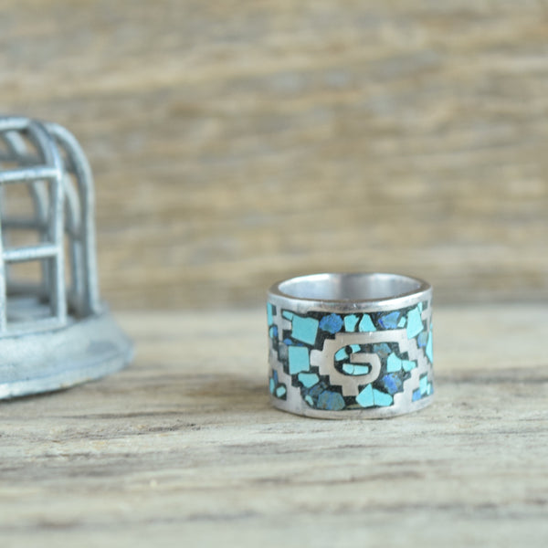 Wide Taxco Inlay Ring - Size 12