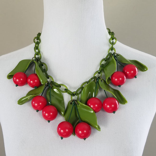 Double Cherry Plastic Vintage Necklace