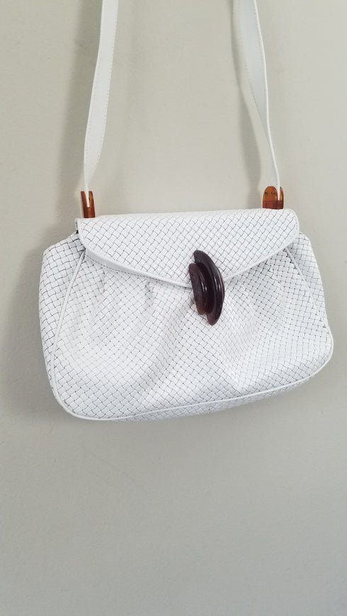 White Woven Leather Purse