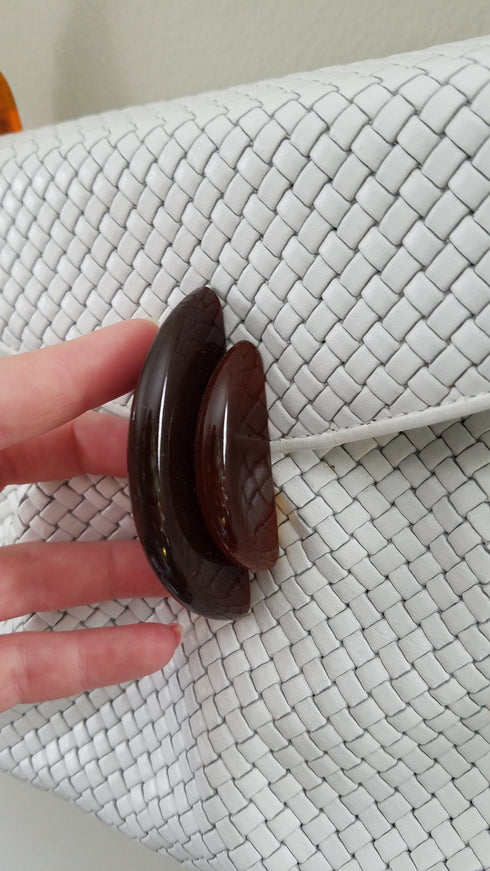 White Woven Leather Purse