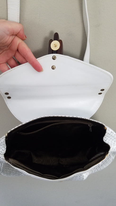 White Woven Leather Purse