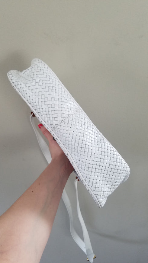 White Woven Leather Purse