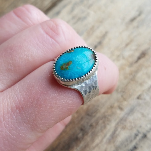 Turquoise Hammered Silver Ring - Size 9.75