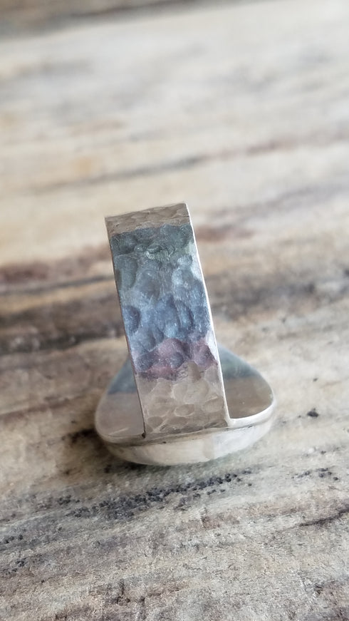 Turquoise Hammered Silver Ring - Size 9.75