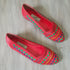 Red Woven 1980's Flats with blue green and yellow