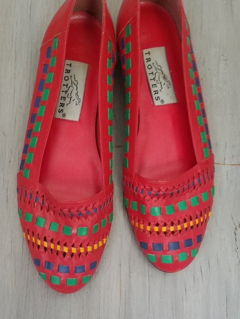 Red Leather Shoes - Size 7