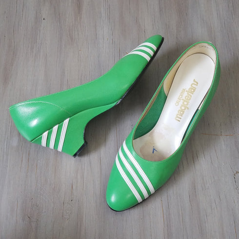 Green and White Striped Vintage Heels