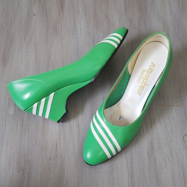 Green and White Striped Vintage Heels
