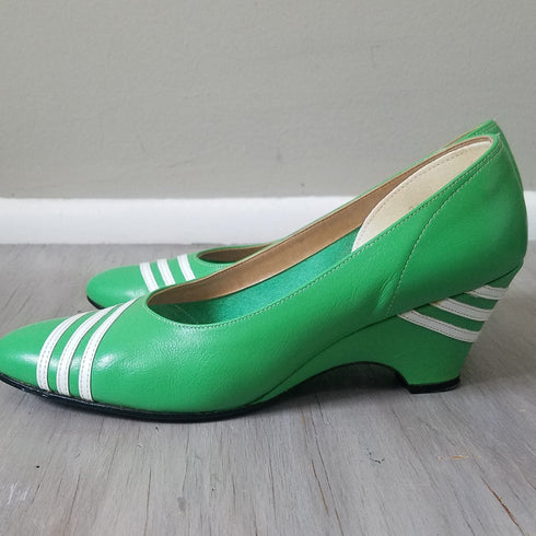 Green Striped 80's Heels - Size 7.5