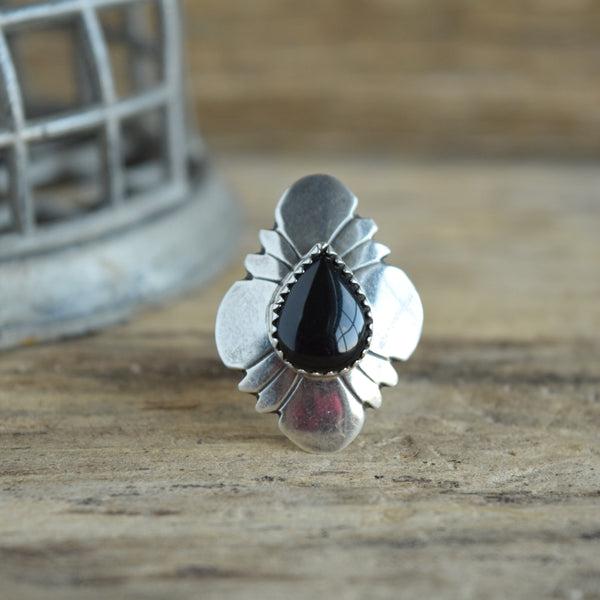 Onyx Teardrop Ring - Size 6.25