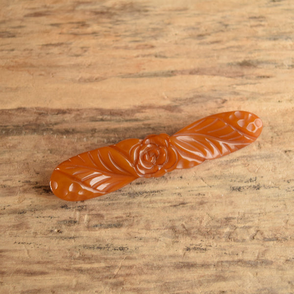 Carved Bakelite Flower Bar Brooch