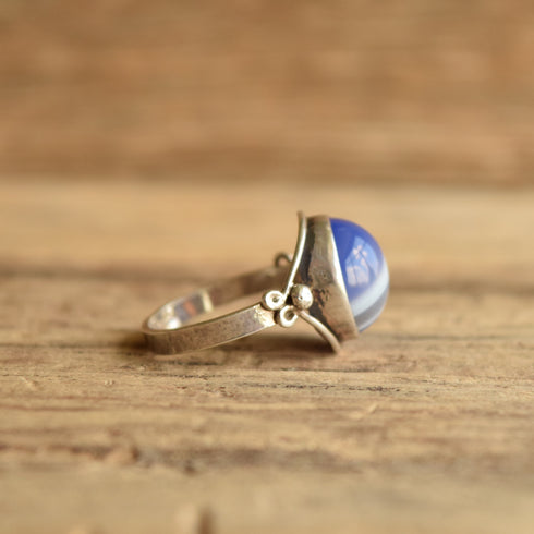 Banded Blue Agate Dome Ring - Size 10.25