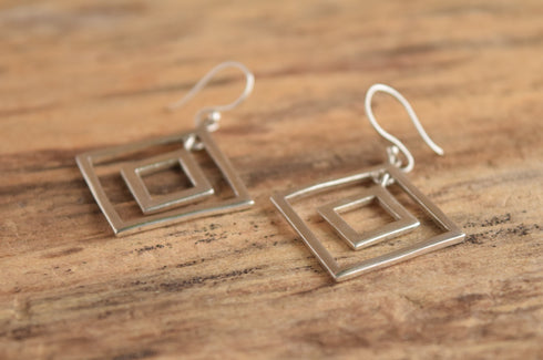 Square Sterling Silver Dangle Earrings