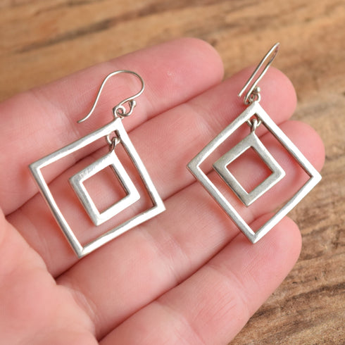 Square Sterling Silver Dangle Earrings