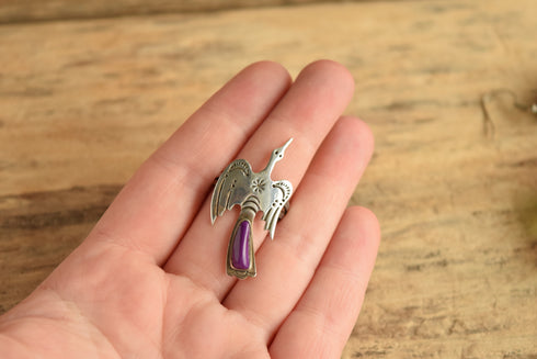 Purple Stone Water Bird Ring - Size 9