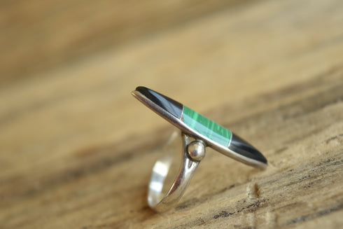 Onyx & Malachite Marquise Ring - Size 7.5