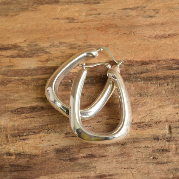 Sterling Silver Puffy Rectangle Hoop Earrings