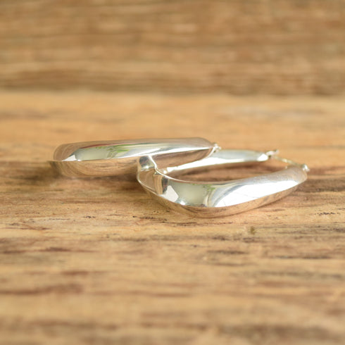 Chunky Rectangle Silver Hoops