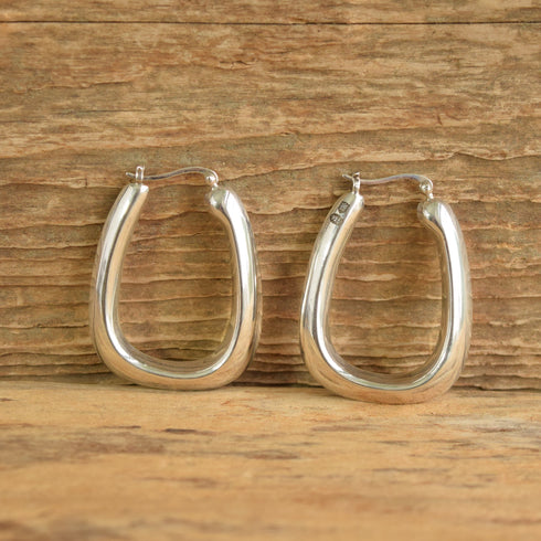 Chunky Rectangle Silver Hoops