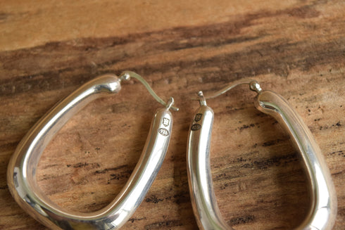 Chunky Rectangle Silver Hoops