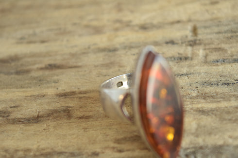 Modernist Amber Marquise Ring - Size 8