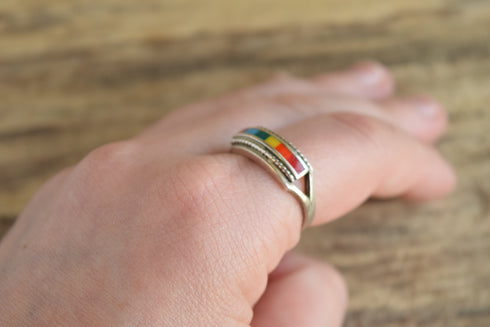 Rainbow Inlay Ring - Size 9 1/4