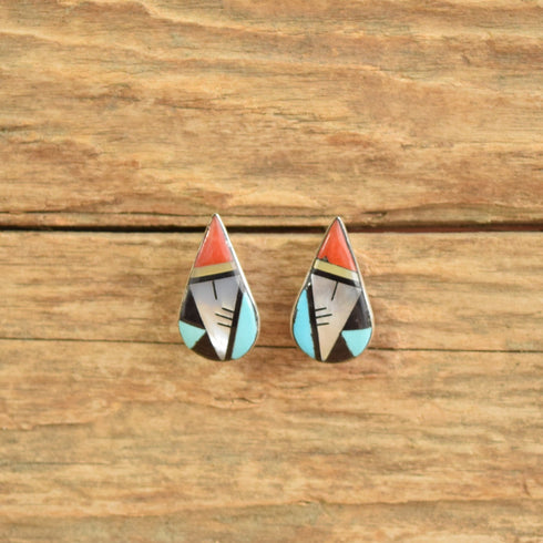Sue Signed Native American Zuni Inlay teardrop earrings