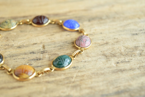 Gemstone Scarab Bracelet - 12 K Gold Filled