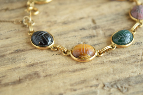 Gemstone Scarab Bracelet - 12 K Gold Filled