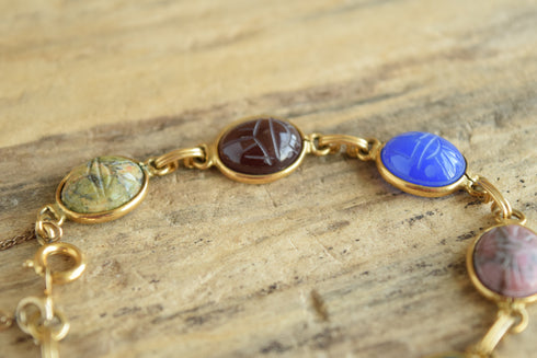 Gemstone Scarab Bracelet - 12 K Gold Filled