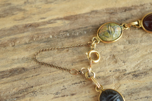 Gemstone Scarab Bracelet - 12 K Gold Filled