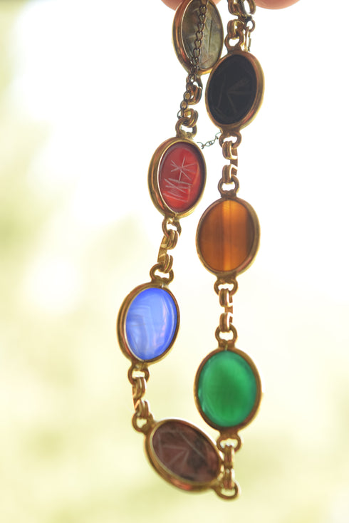 Gemstone Scarab Bracelet - 12 K Gold Filled