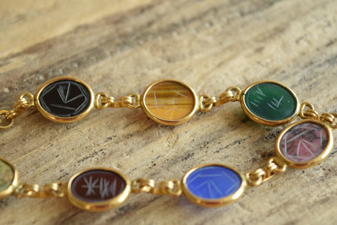 Gemstone Scarab Bracelet - 12 K Gold Filled