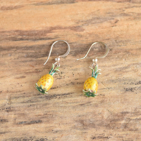 Dangle Pineapple Enamel Sterling Silver Earrings