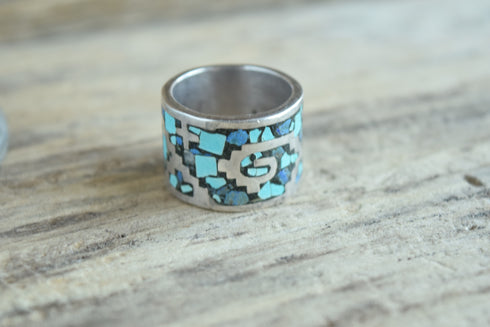 Wide Taxco Inlay Ring - Size 12