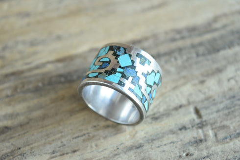 Wide Taxco Inlay Ring - Size 12